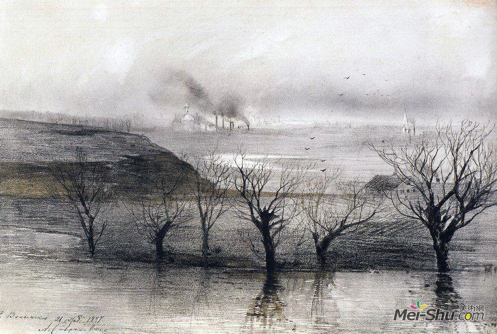 阿列克谢·孔德拉季耶维奇·萨伏拉索夫(Aleksey Savrasov)高清作品《景观。沃林村》