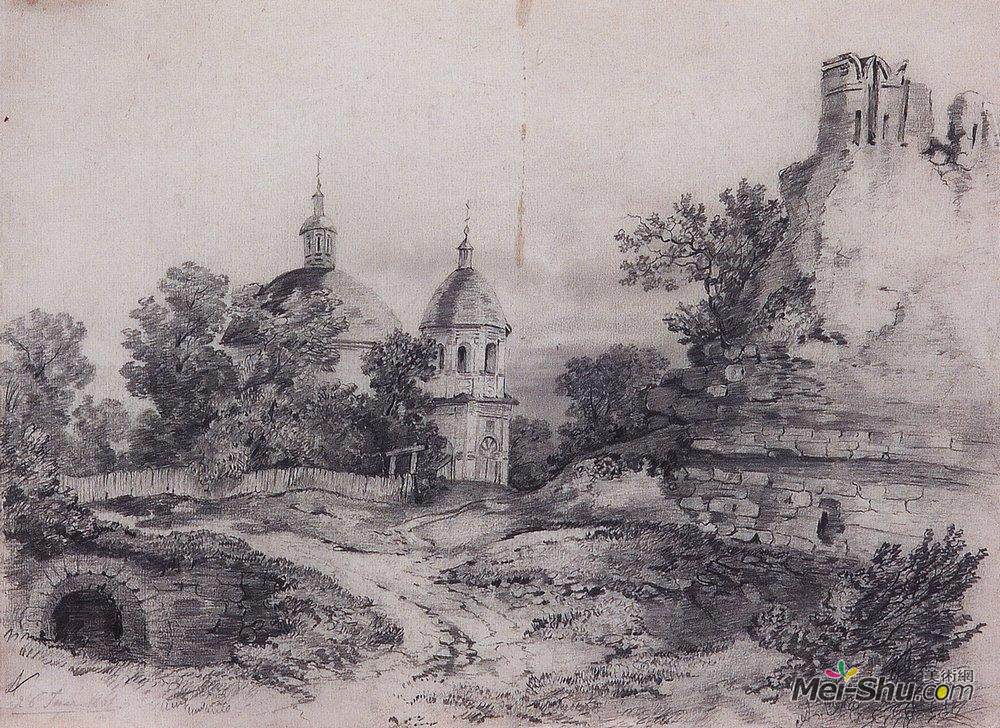 阿列克谢·孔德拉季耶维奇·萨伏拉索夫(Aleksey Savrasov)高清作品《教堂与废墟景观》