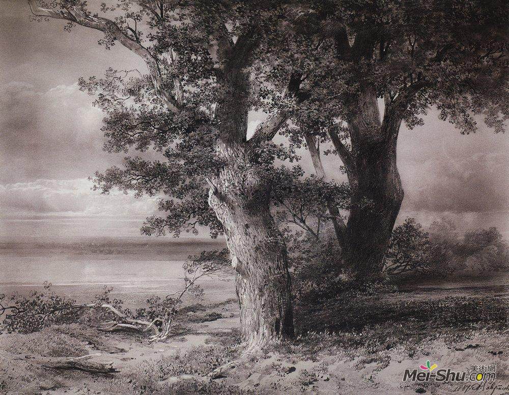 阿列克谢·孔德拉季耶维奇·萨伏拉索夫(Aleksey Savrasov)高清作品《岸上橡树》