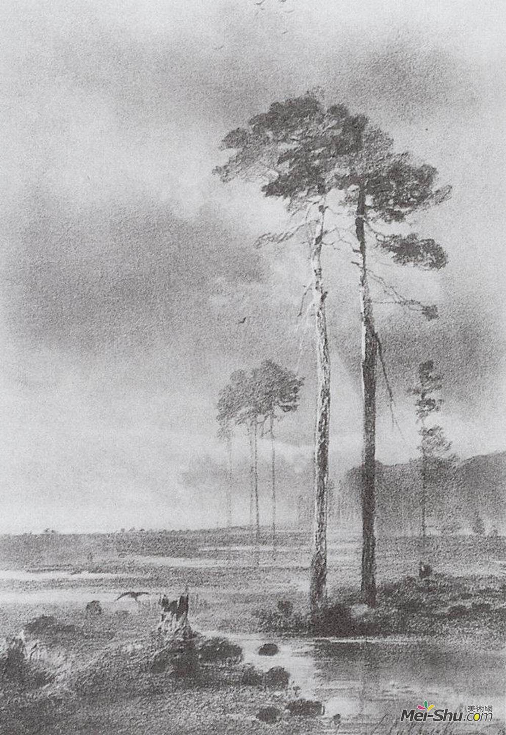 阿列克谢·孔德拉季耶维奇·萨伏拉索夫(Aleksey Savrasov)高清作品《沼泽松树》