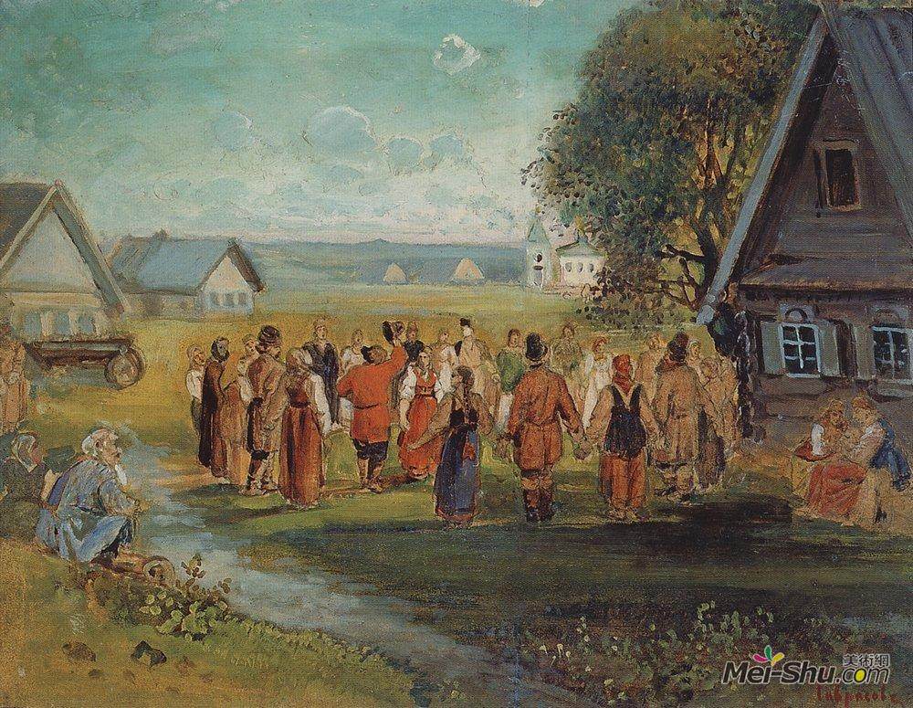 阿列克谢·孔德拉季耶维奇·萨伏拉索夫(Aleksey Savrasov)高清作品《村里的圆舞》