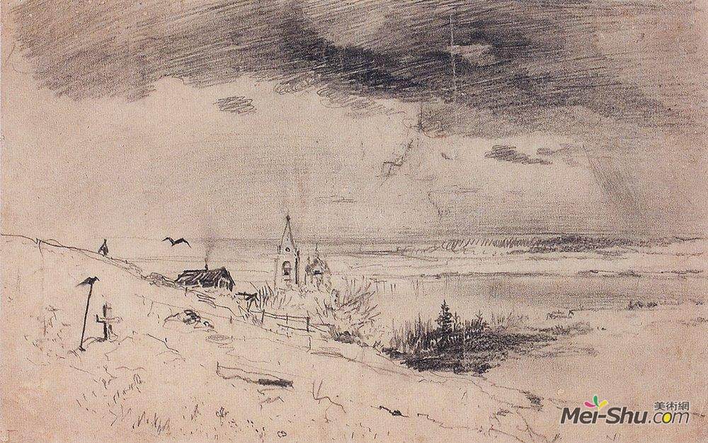 阿列克谢·孔德拉季耶维奇·萨伏拉索夫(Aleksey Savrasov)高清作品《伏尔加河畔的老墓地》