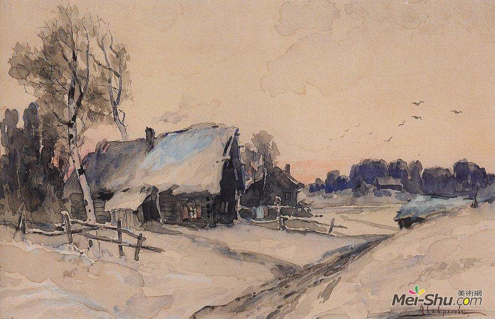 阿列克谢·孔德拉季耶维奇·萨伏拉索夫(Aleksey Savrasov)高清作品《冬天的村庄》