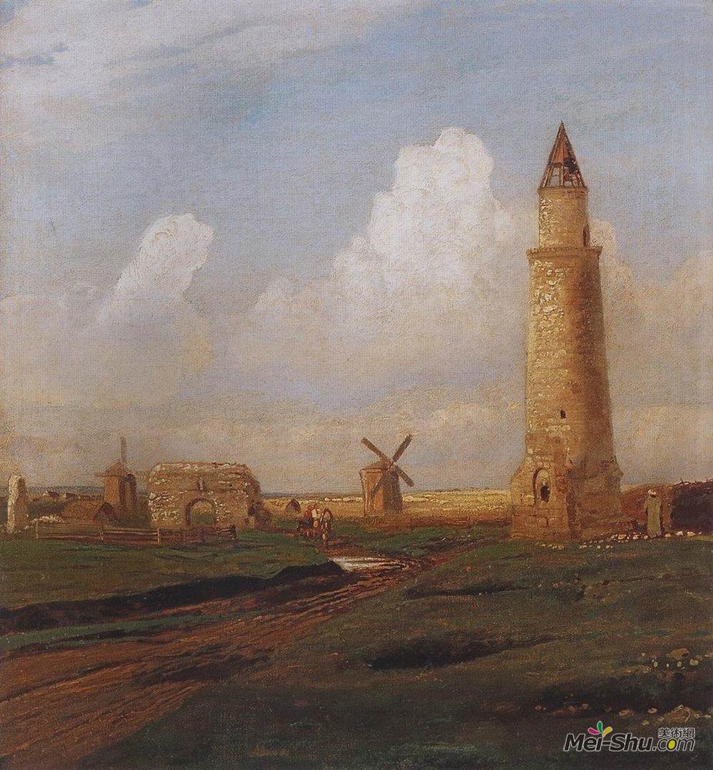 阿列克谢·孔德拉季耶维奇·萨伏拉索夫(Aleksey Savrasov)高清作品《保加利亚村庄小尖塔和废墟》