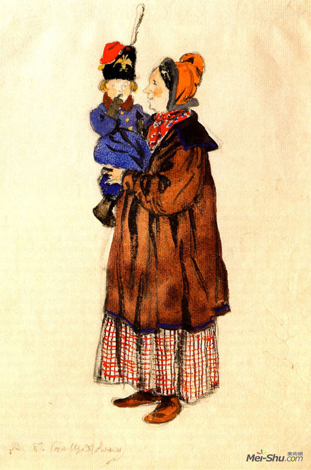 亚历山大·班耐瓦(Alexandre Benois)高清作品《护士和孩子。服装设计》