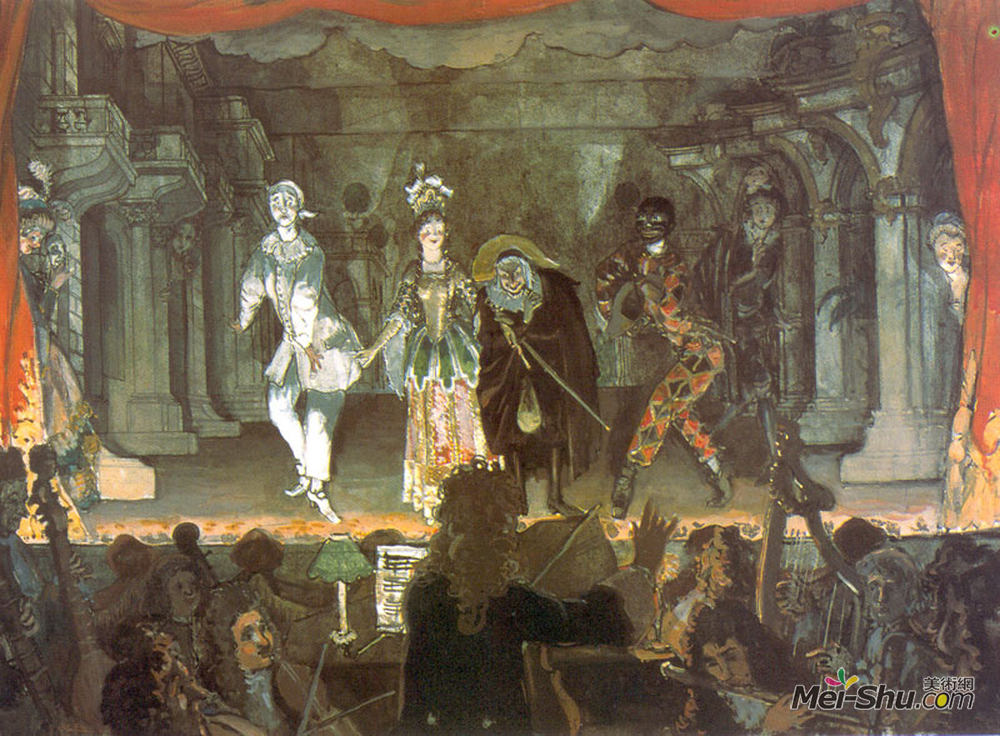 亚历山大·班耐瓦(Alexandre Benois)高清作品《Italian comedy. "Love Note"》