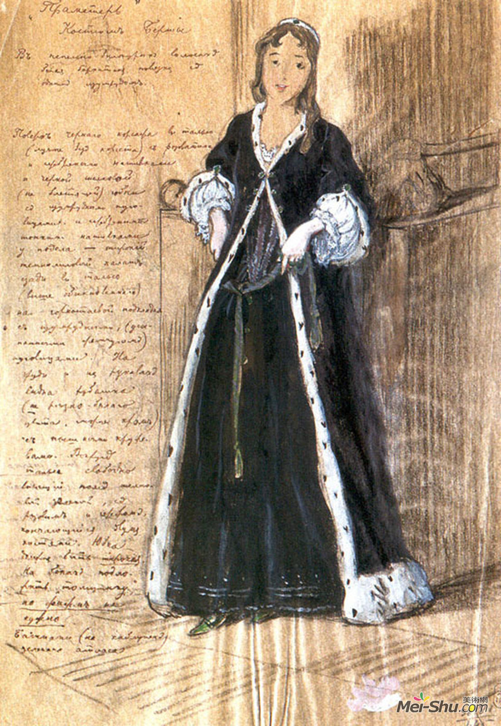 亚历山大·班耐瓦(Alexandre Benois)高清作品《Bertha. Costume design for Vera Komissarzhevskaya.》