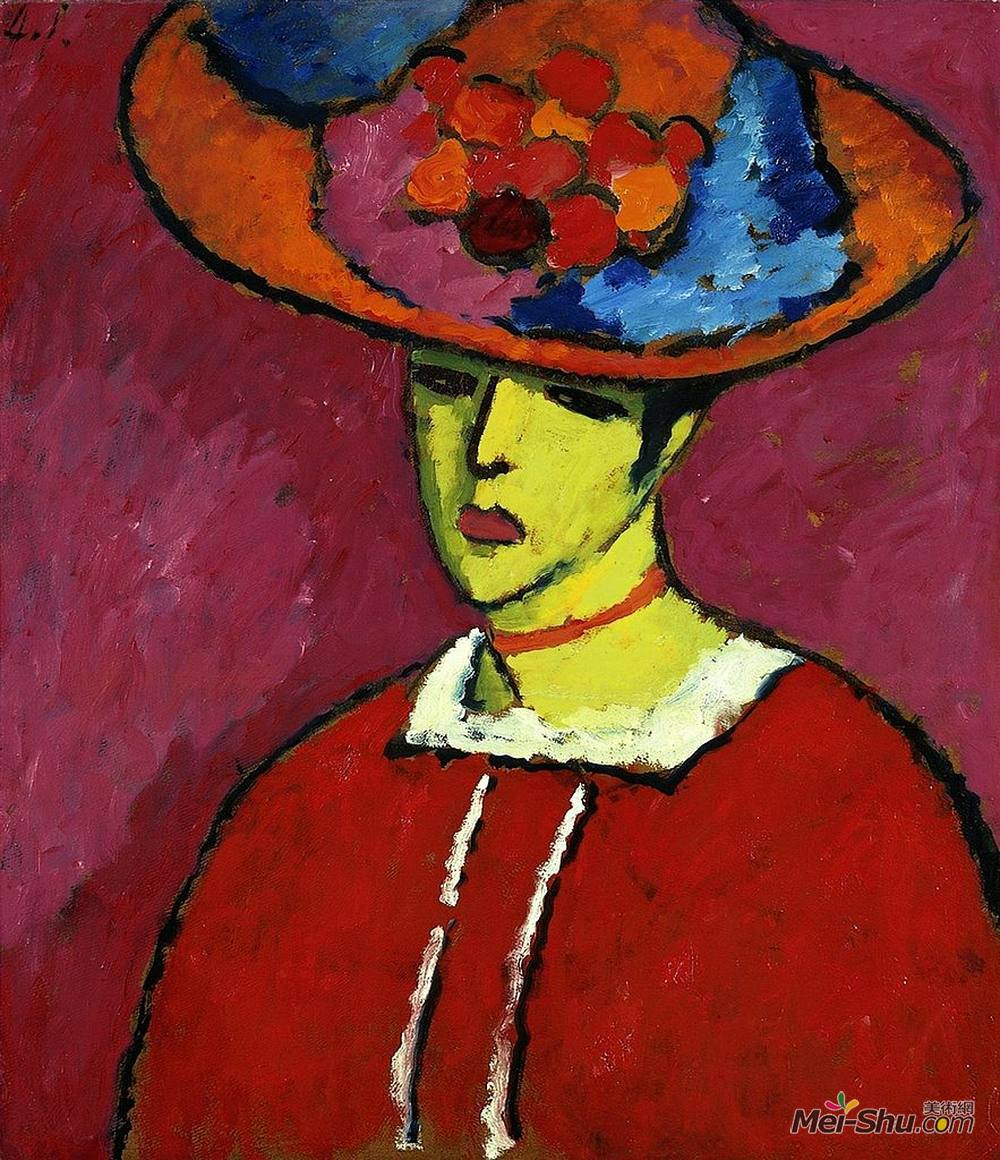 阿历克谢·冯·亚夫伦斯基(Alexej von Jawlensky)高清作品《Schokko with Wide-Brimmed Hat》