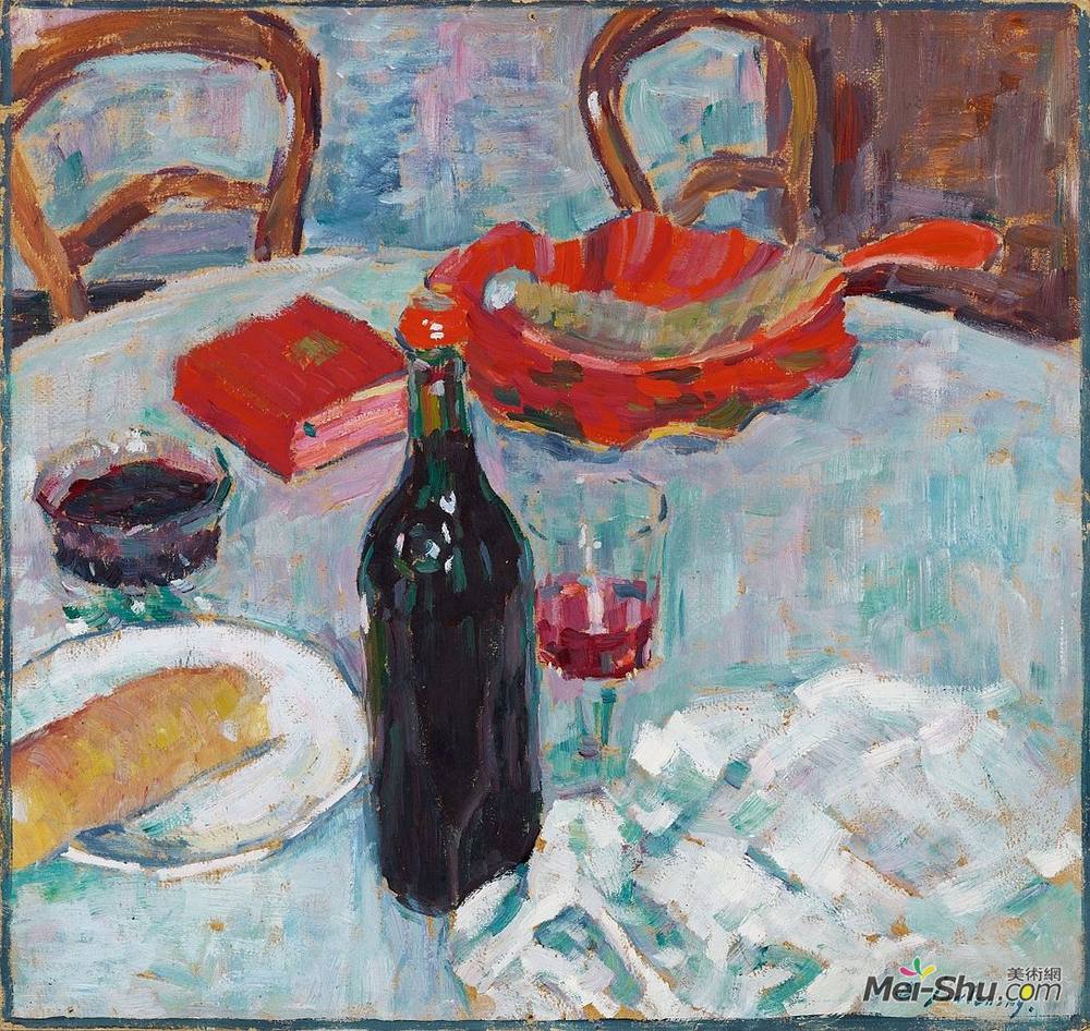 阿历克谢·冯·亚夫伦斯基(Alexej von Jawlensky)高清作品《静物与葡萄酒瓶》