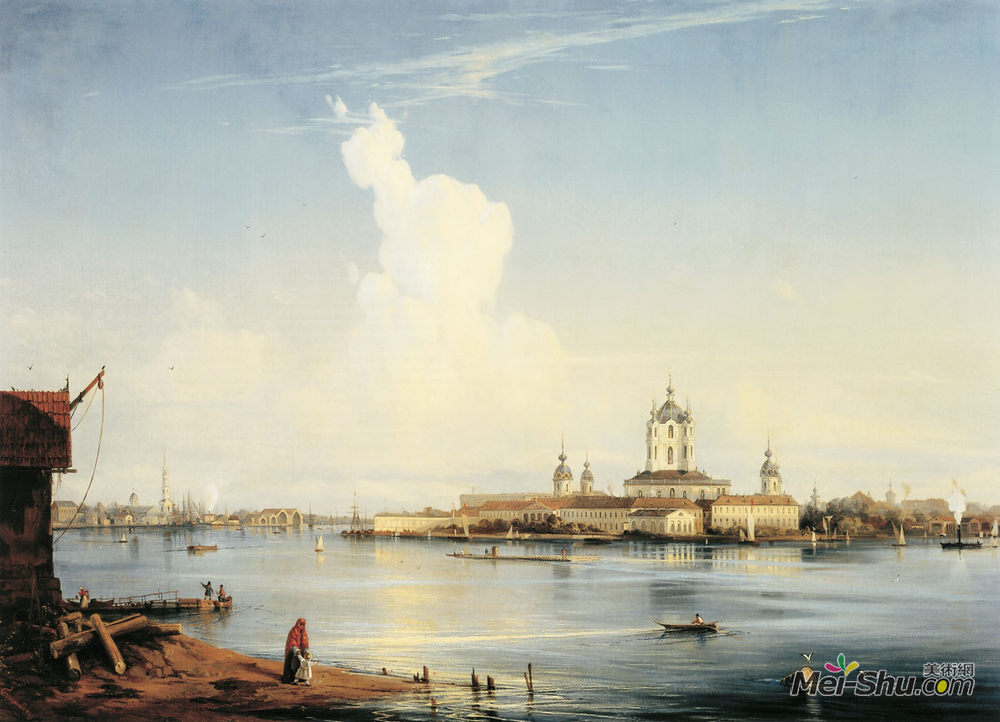 阿列克谢-博古洛波夫(Alexey  Bogolyubov)高清作品《Smolny as seen from Bolshaya Okhta》