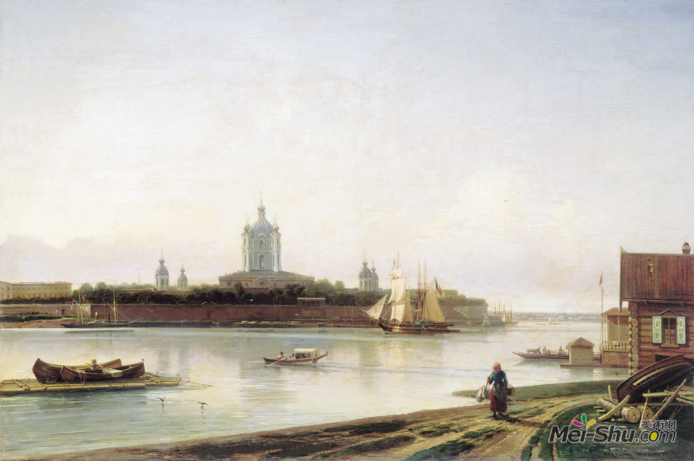 阿列克谢-博古洛波夫(Alexey  Bogolyubov)高清作品《Smolny as seen from Bolshaya Okhta》