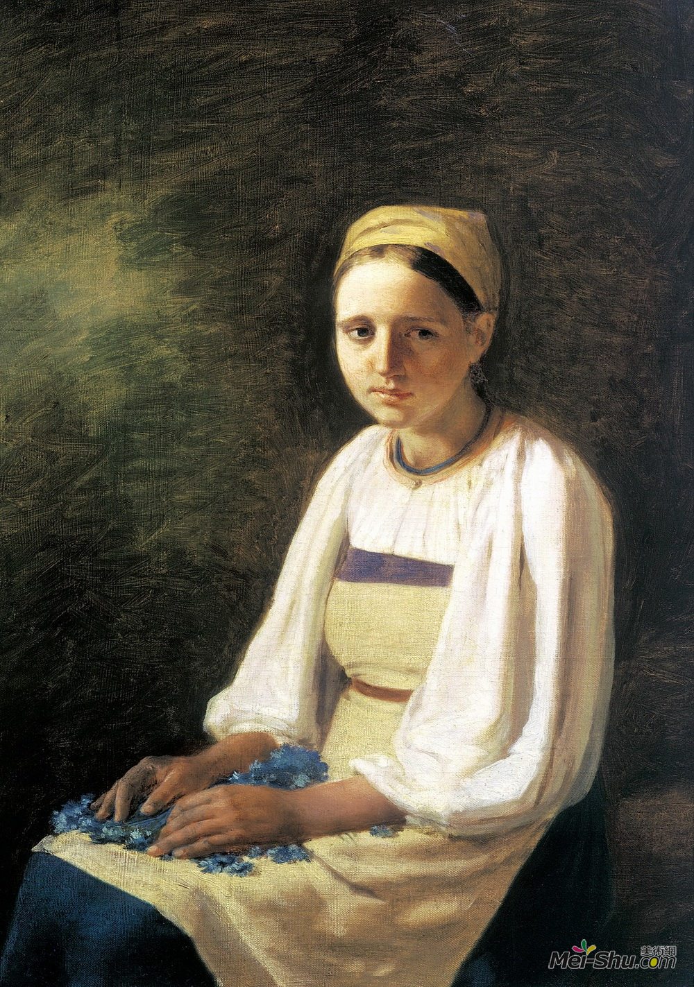维涅齐昂诺夫(Alexey Venetsianov)高清作品《矢车菊的女孩》