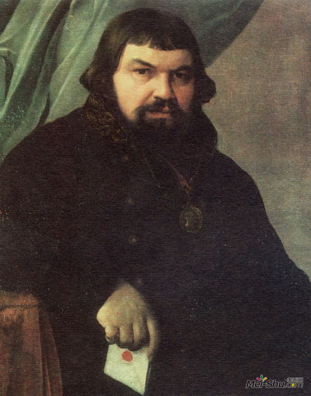 维涅齐昂诺夫(Alexey Venetsianov)高清作品《Portrait of the Merchant Obraztsov》