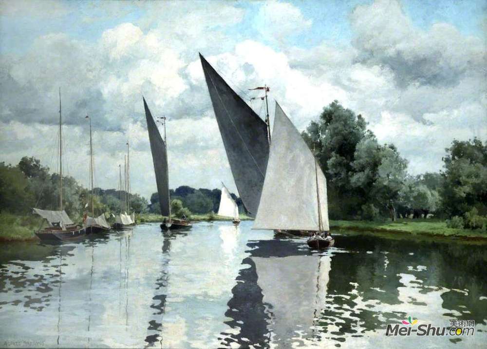 艾尔弗雷德·帕森斯(Alfred Parsons)高清作品《On the Bure at Wroxham》