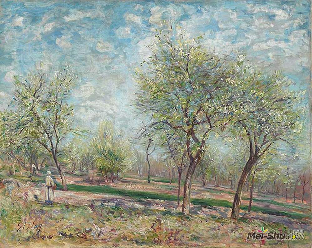 阿尔弗莱德·西斯莱(Alfred Sisley)高清作品《盛开的苹果树》