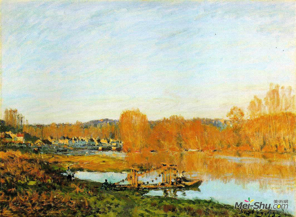 阿尔弗莱德·西斯莱(Alfred Sisley)高清作品《布吉瓦尔附近的塞纳河岸》