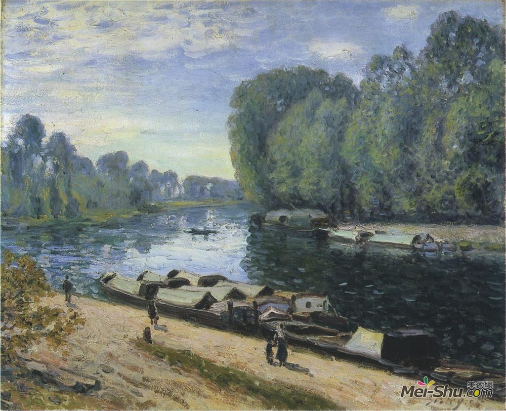 阿尔弗莱德·西斯莱(Alfred Sisley)高清作品《洛河上的小船》