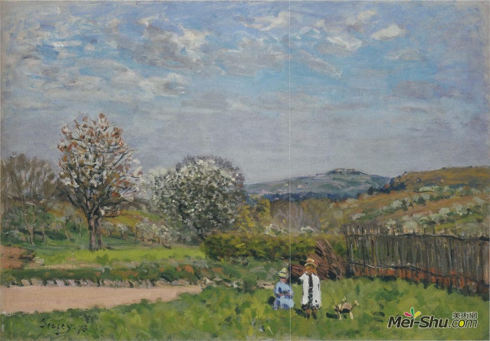 阿尔弗莱德·西斯莱(Alfred Sisley)高清作品《在田野里玩耍的孩子们》