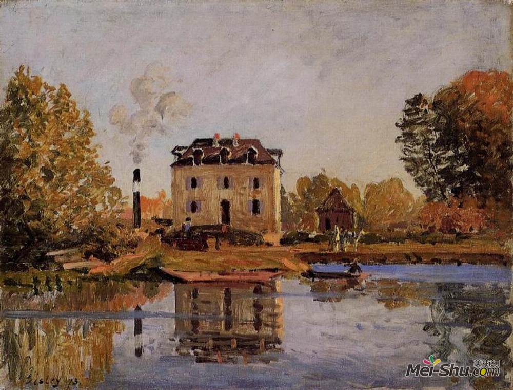 阿尔弗莱德·西斯莱(Alfred Sisley)高清作品《工厂在洪水，布吉瓦尔》