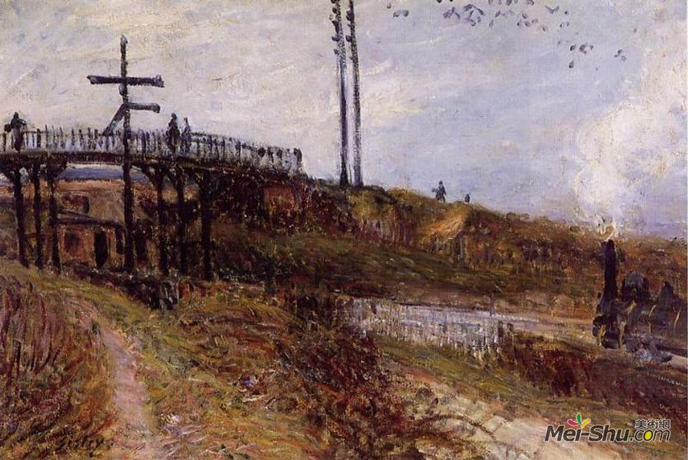 阿尔弗莱德·西斯莱(Alfred Sisley)高清作品《Footbridge over the Railroad at Sevres》