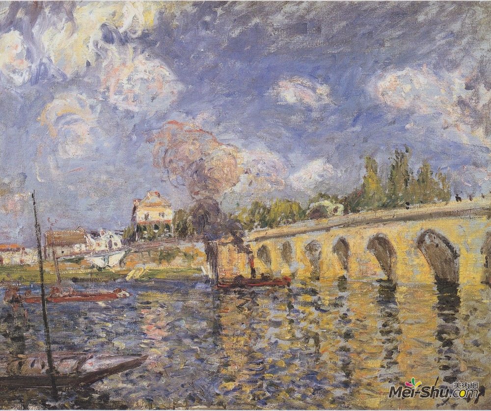 阿尔弗莱德·西斯莱(Alfred Sisley)高清作品《河轮船桥》