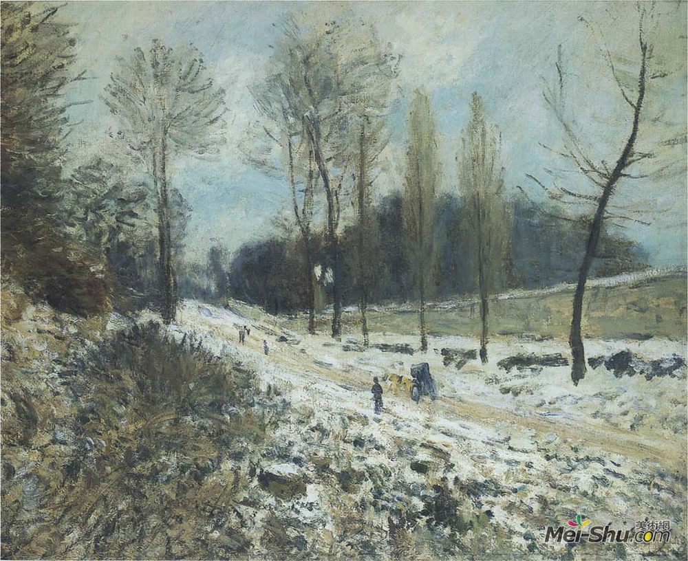 阿尔弗莱德·西斯莱(Alfred Sisley)高清作品《Route to Marly Le Roi in Snow》