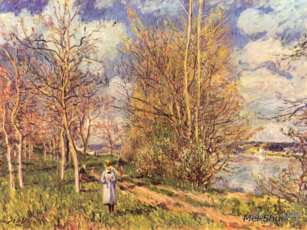 阿尔弗莱德·西斯莱(Alfred Sisley)高清作品《小和放大器;＃160;＆草地放大器;＃160;＆中的放大器;＃160;春天》