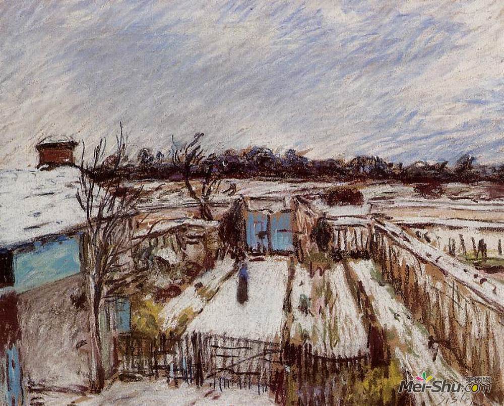 阿尔弗莱德·西斯莱(Alfred Sisley)高清作品《Snow Effect at Veneux》