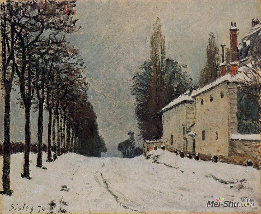 阿尔弗莱德·西斯莱(Alfred Sisley)高清作品《Snow on the Road, Louveciennes (Chemin de la Machine)》