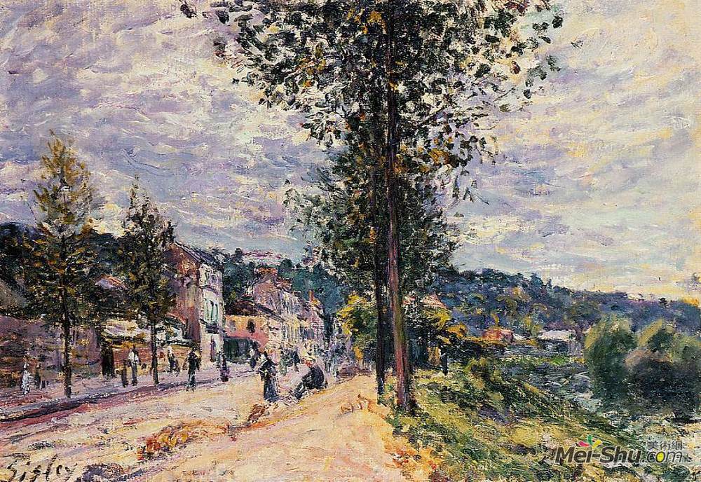 阿尔弗莱德·西斯莱(Alfred Sisley)高清作品《走进村庄的街道》