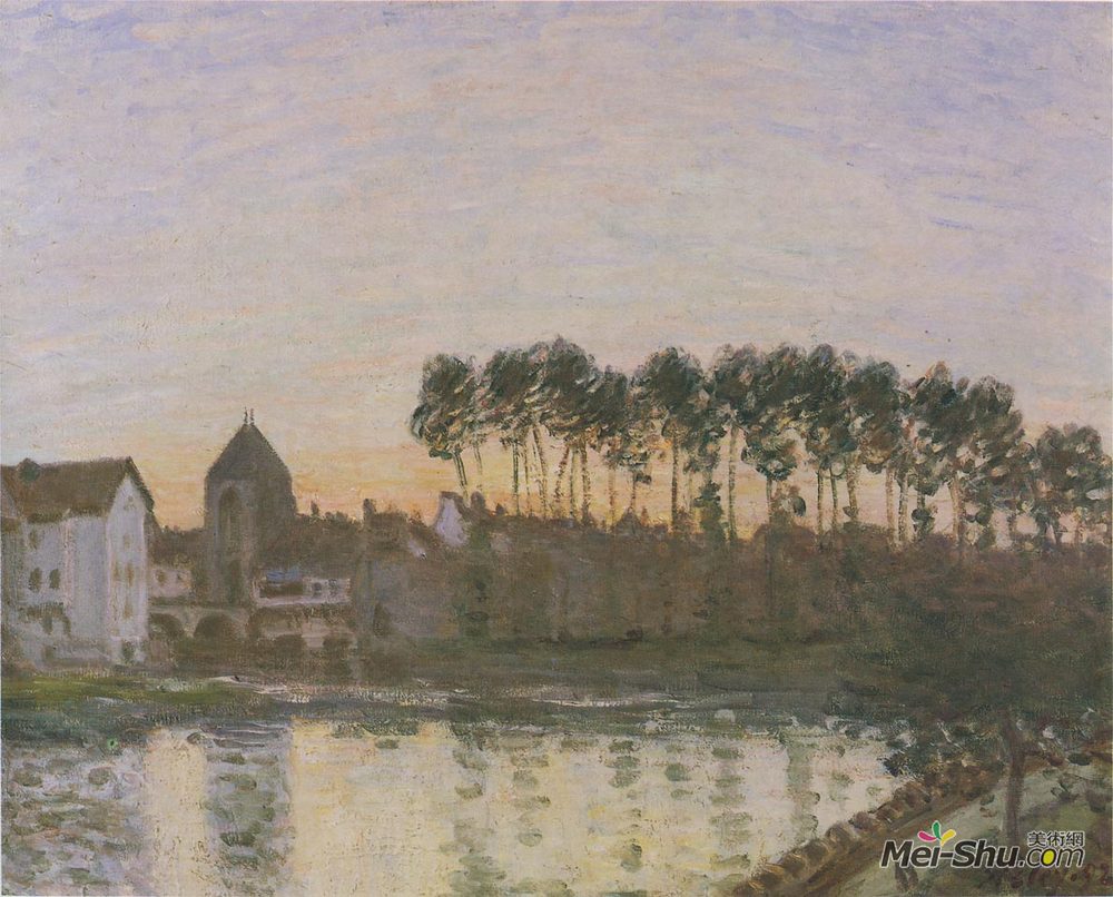 阿尔弗莱德·西斯莱(Alfred Sisley)高清作品《Sunset at Moret》