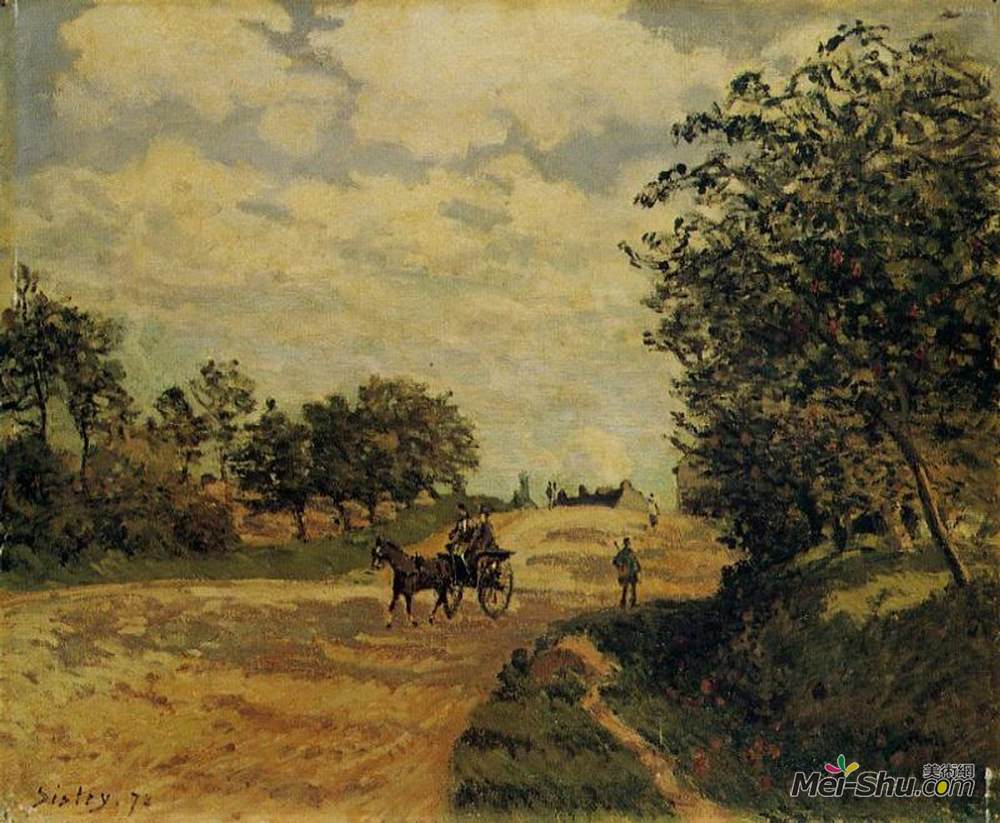 阿尔弗莱德·西斯莱(Alfred Sisley)高清作品《The Road from Mantes to Choisy le Roi》