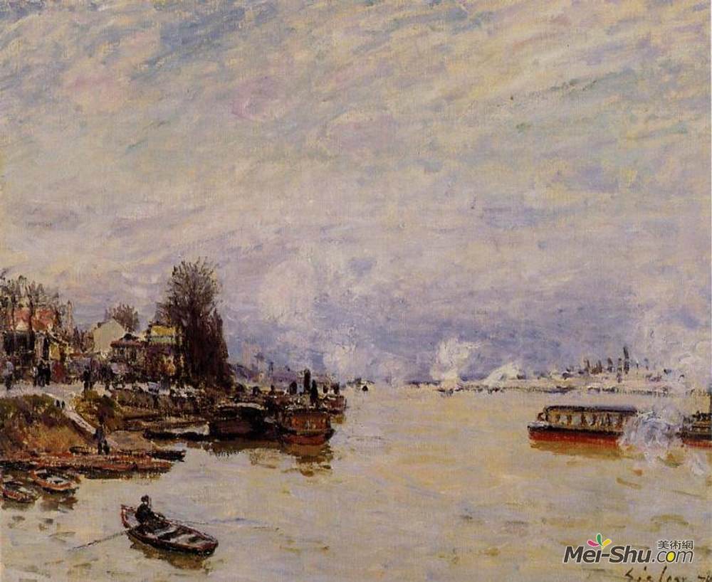 阿尔弗莱德·西斯莱(Alfred Sisley)高清作品《The Seine, View from the Quay de Pont du Jour》