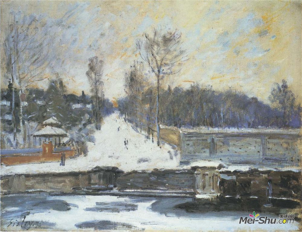 阿尔弗莱德·西斯莱(Alfred Sisley)高清作品《冬天的玛丽莉罗里的浇水处》