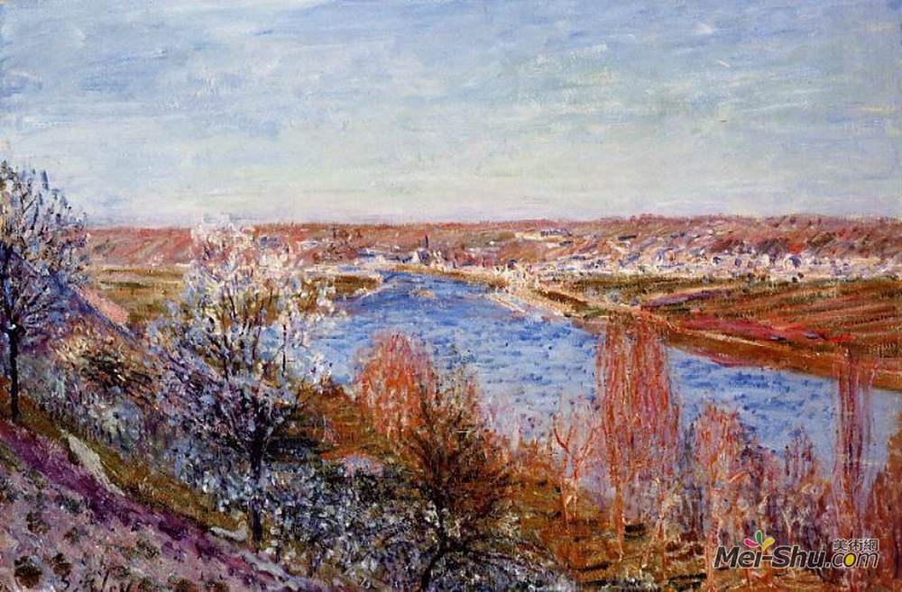 阿尔弗莱德·西斯莱(Alfred Sisley)高清作品《四月日落时香槟之乡》
