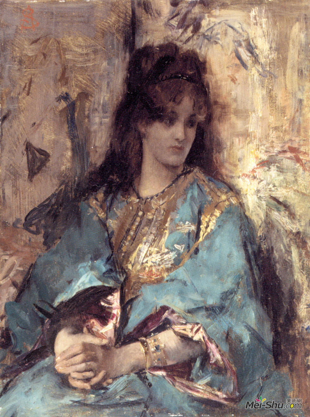 阿尔弗雷德·史蒂文斯(Alfred Stevens)高清作品《穿着东方服装的妇女》