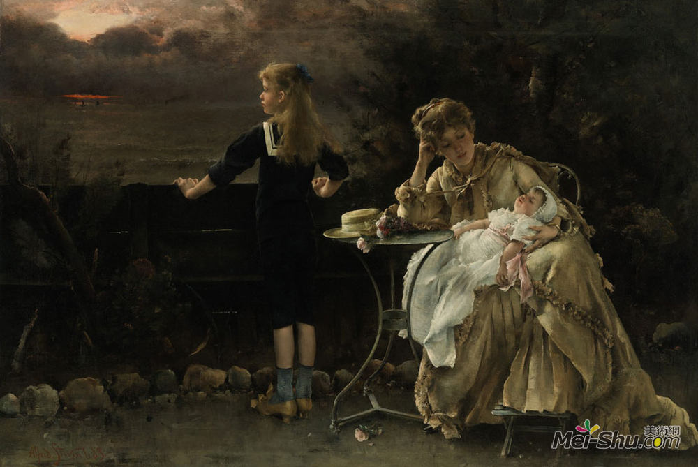 阿尔弗雷德·史蒂文斯(Alfred Stevens)高清作品《母子》