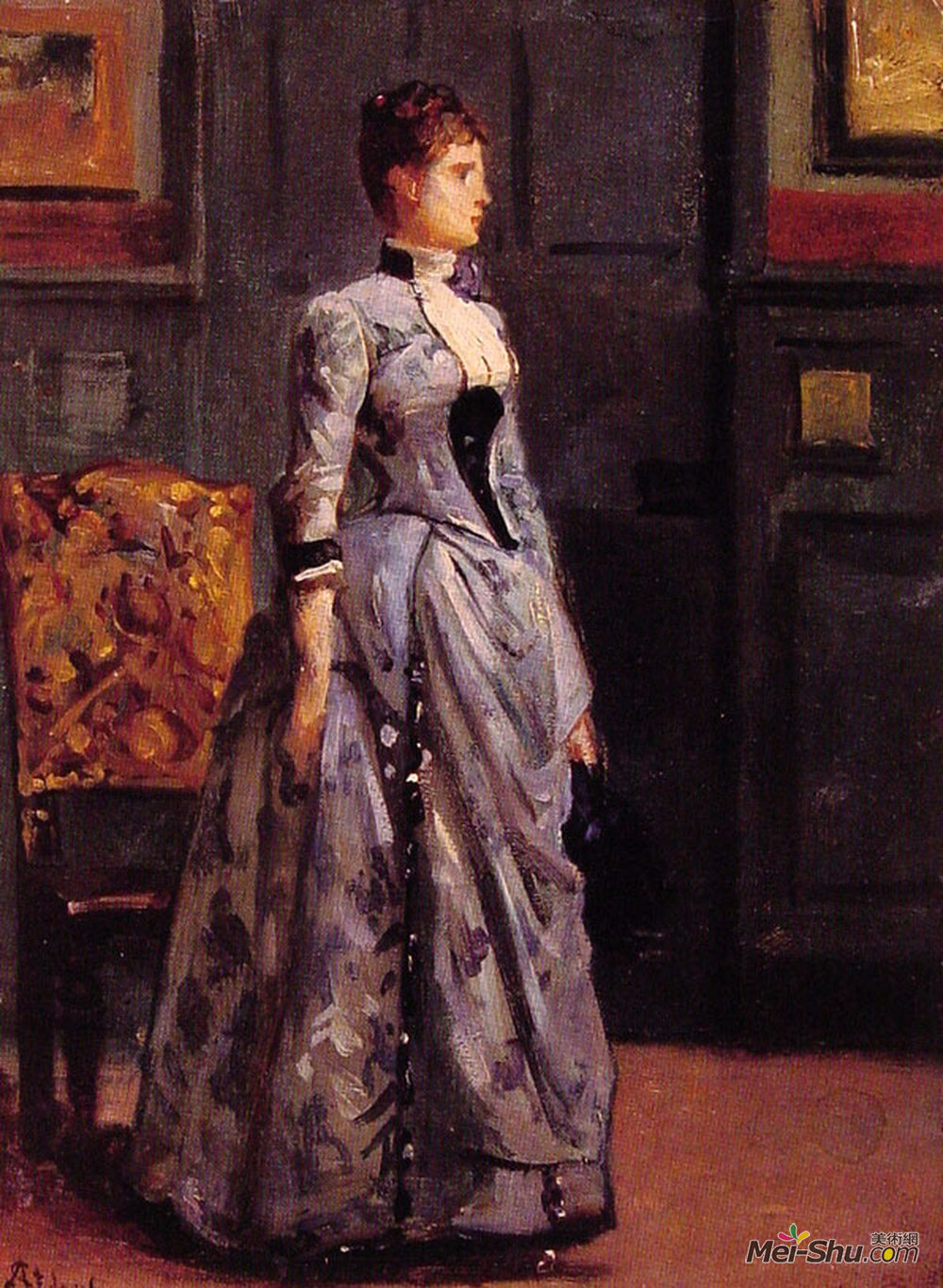 阿尔弗雷德·史蒂文斯(Alfred Stevens)高清作品《蓝色女人的肖像》