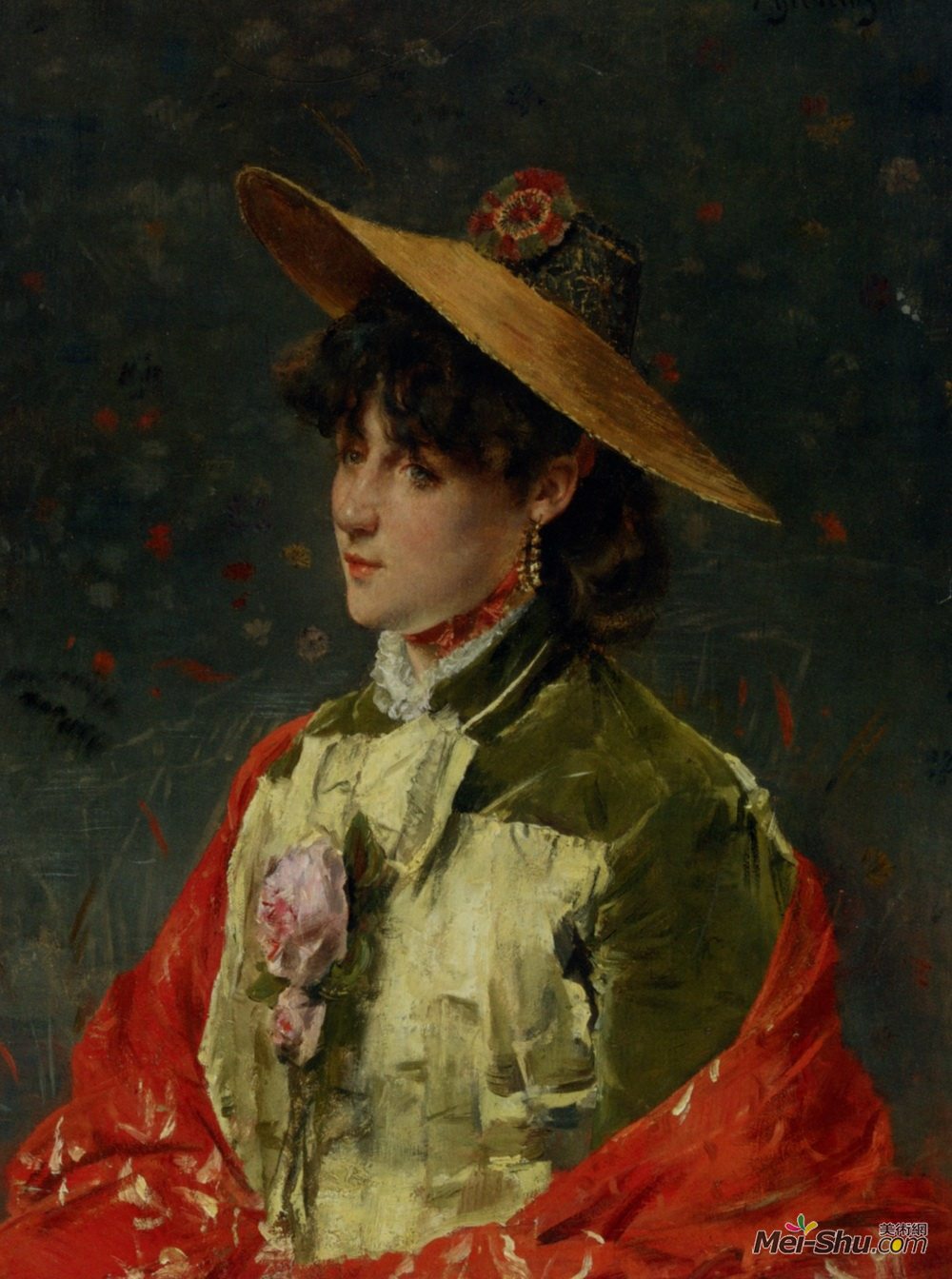 阿尔弗雷德·史蒂文斯(Alfred Stevens)高清作品《草帽的妇女》