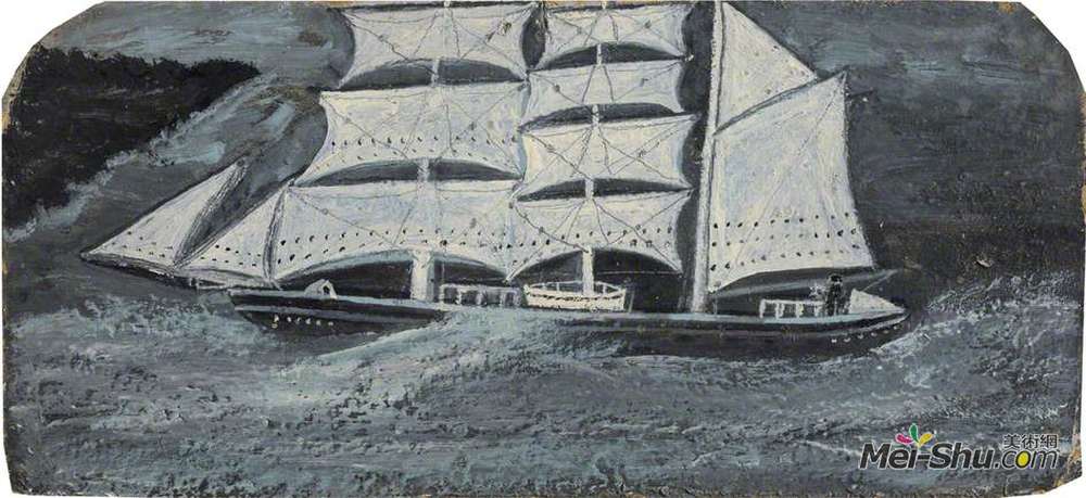 艾尔弗雷德沃利斯(Alfred Wallis)高清作品《与一个人的风暴在风雨如磐的海的轮子》