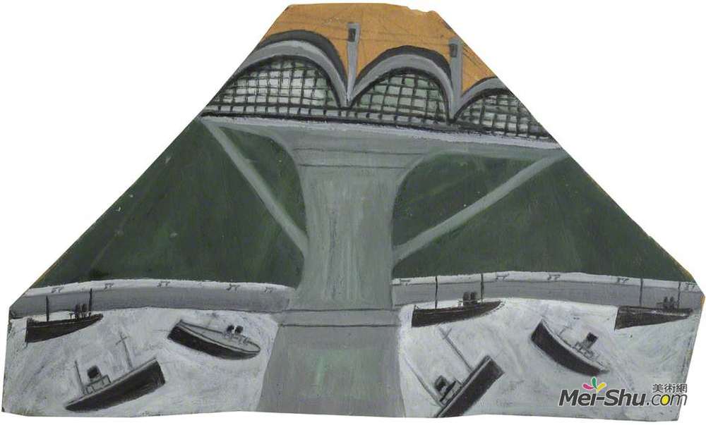 艾尔弗雷德沃利斯(Alfred Wallis)高清作品《萨尔塔什桥下的船（皇家艾伯特大桥）》