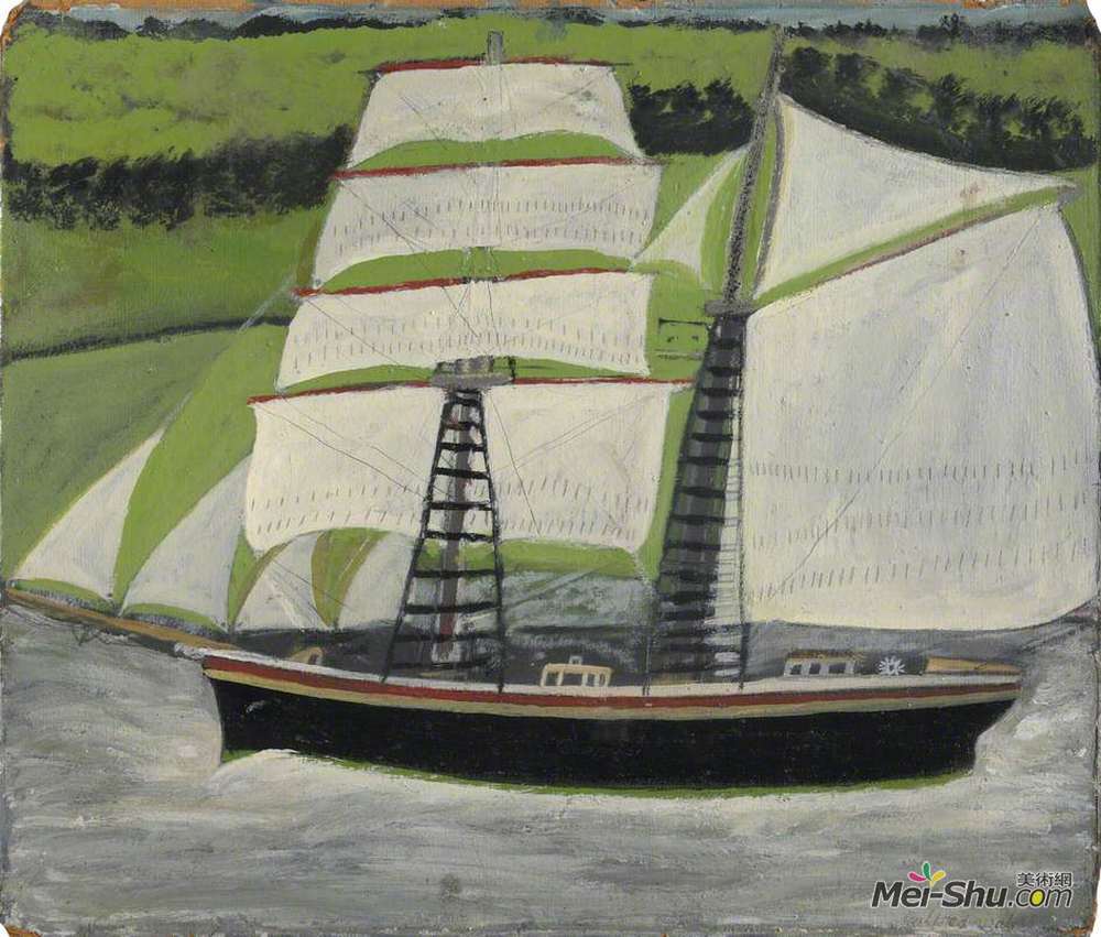 艾尔弗雷德沃利斯(Alfred Wallis)高清作品《帆船驶过绿色田野》