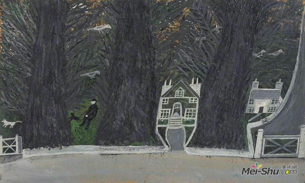 艾尔弗雷德沃利斯(Alfred Wallis)高清作品《树林中的小屋，圣艾夫斯》