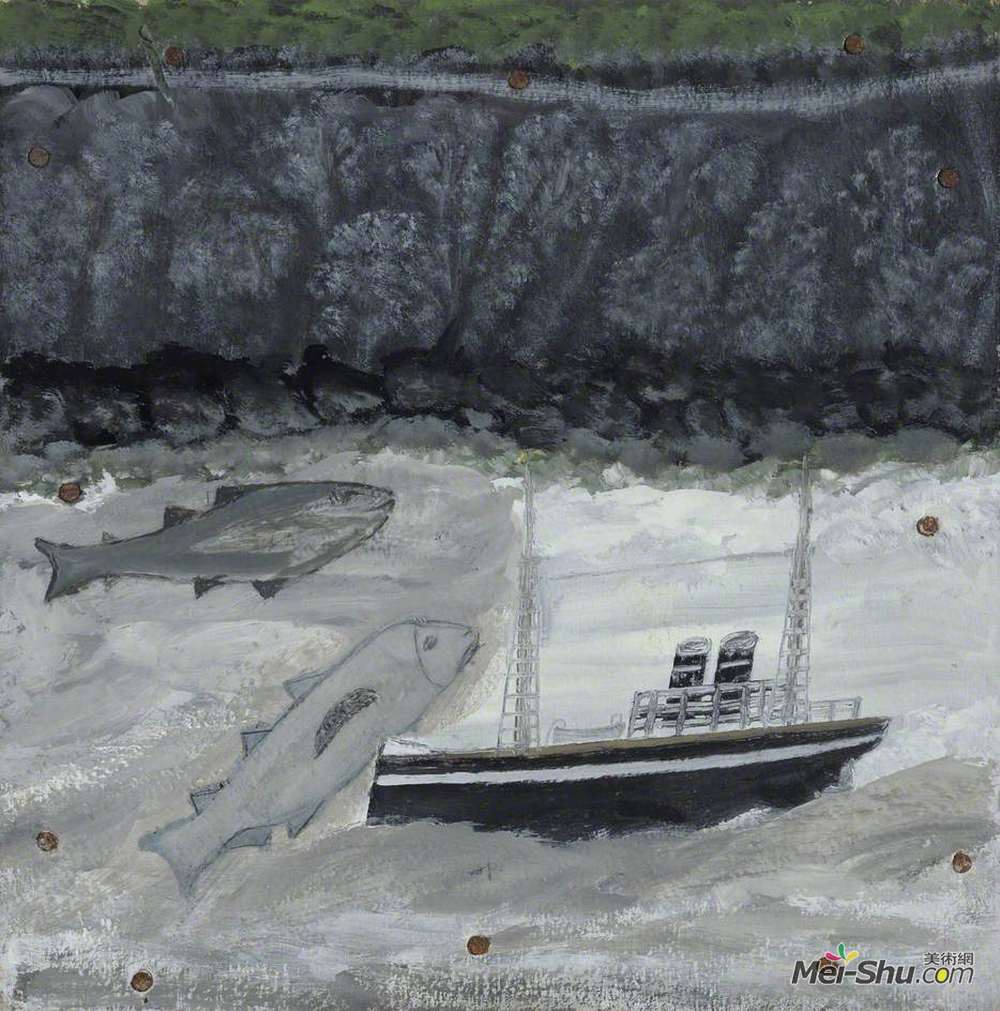 艾尔弗雷德沃利斯(Alfred Wallis)高清作品《陆、鱼、机动船》