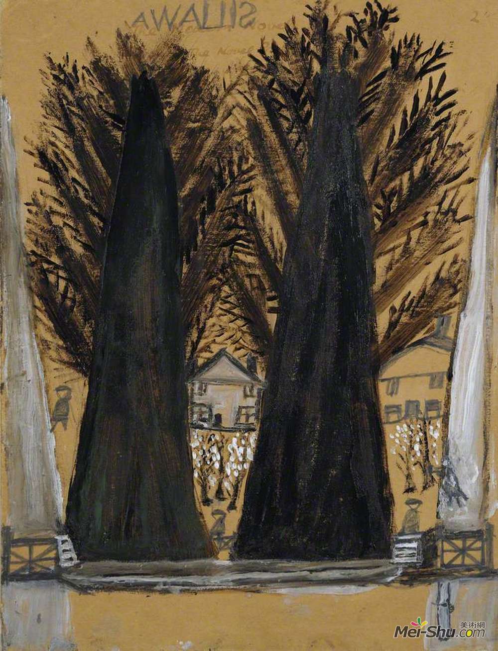 艾尔弗雷德沃利斯(Alfred Wallis)高清作品《两棵大树和房子的风景》