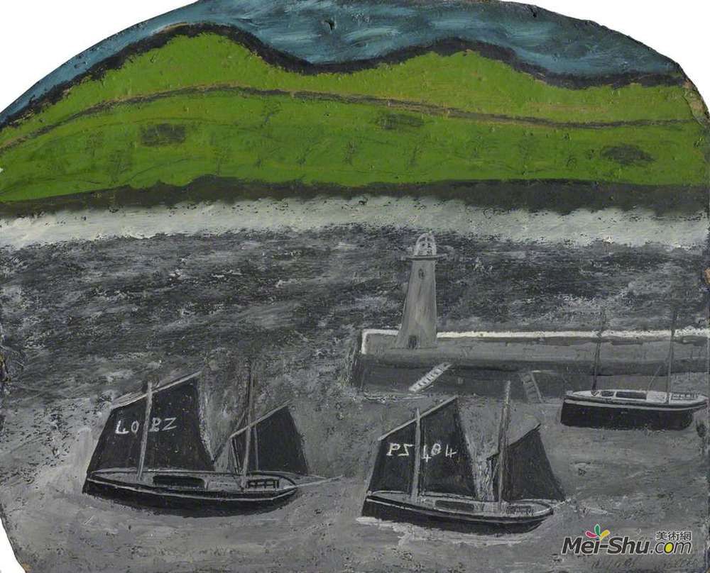 艾尔弗雷德沃利斯(Alfred Wallis)高清作品《码头旁的帆船》