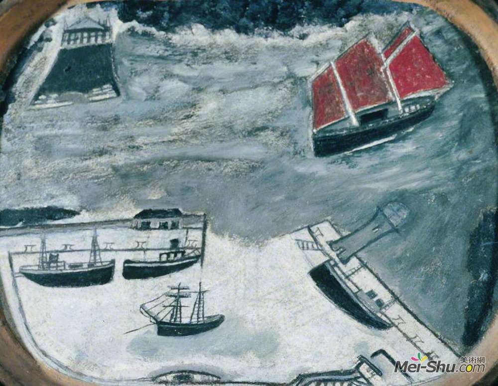 艾尔弗雷德沃利斯(Alfred Wallis)高清作品《帆船驶近港口》