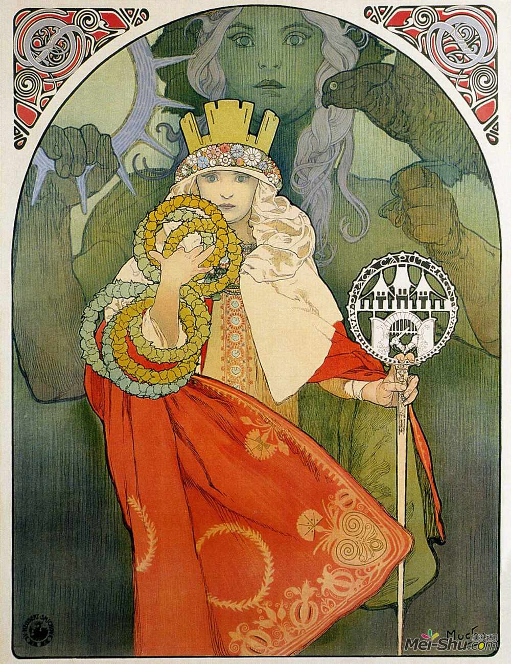 阿尔丰斯·慕夏(Alphonse Mucha)高清作品《第六届索科尔节》