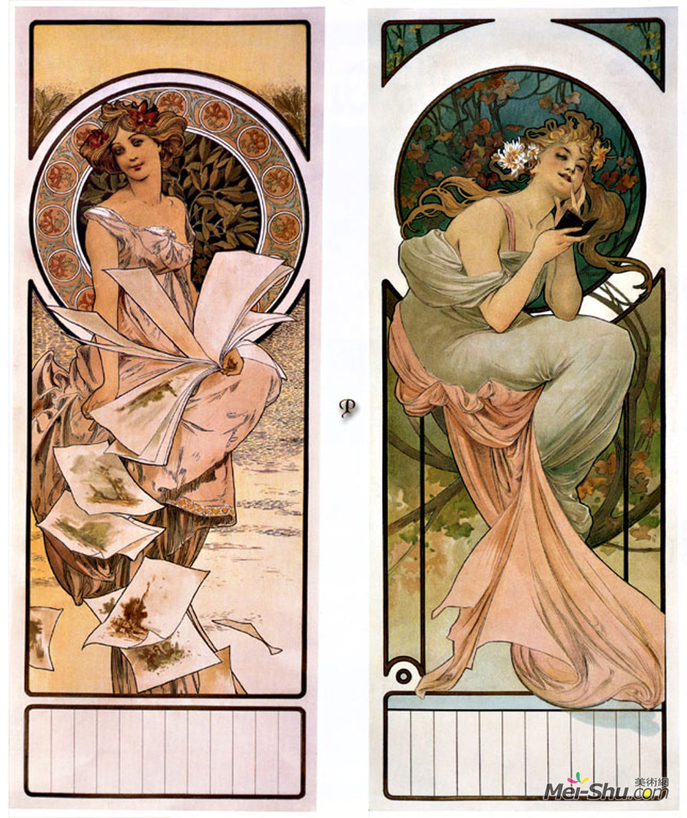 阿尔丰斯·慕夏(Alphonse Mucha)高清作品《日历香槟》