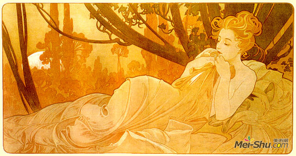阿尔丰斯·慕夏(Alphonse Mucha)高清作品《黄昏》